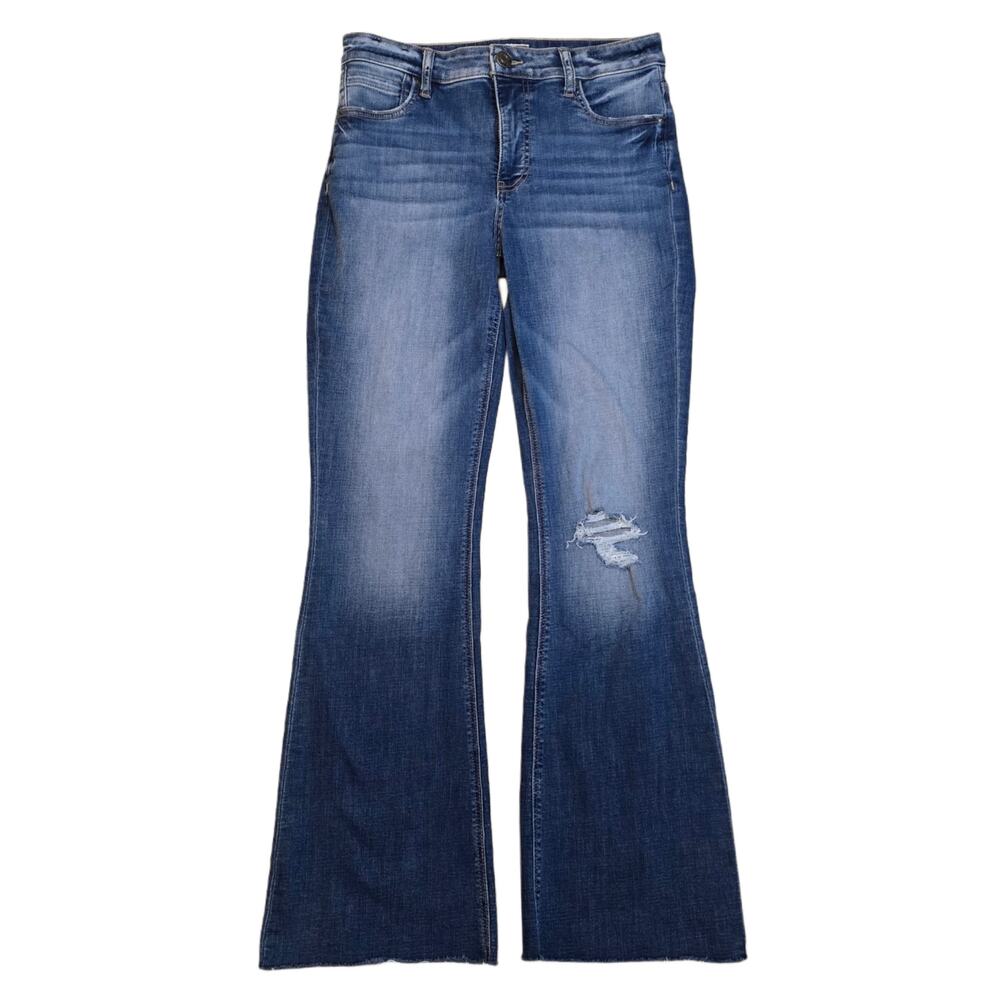 Fab Ab Flare Jeans KFTK Stella Size 4 High Rise Raw Hem Dark Stretch Denim KUT